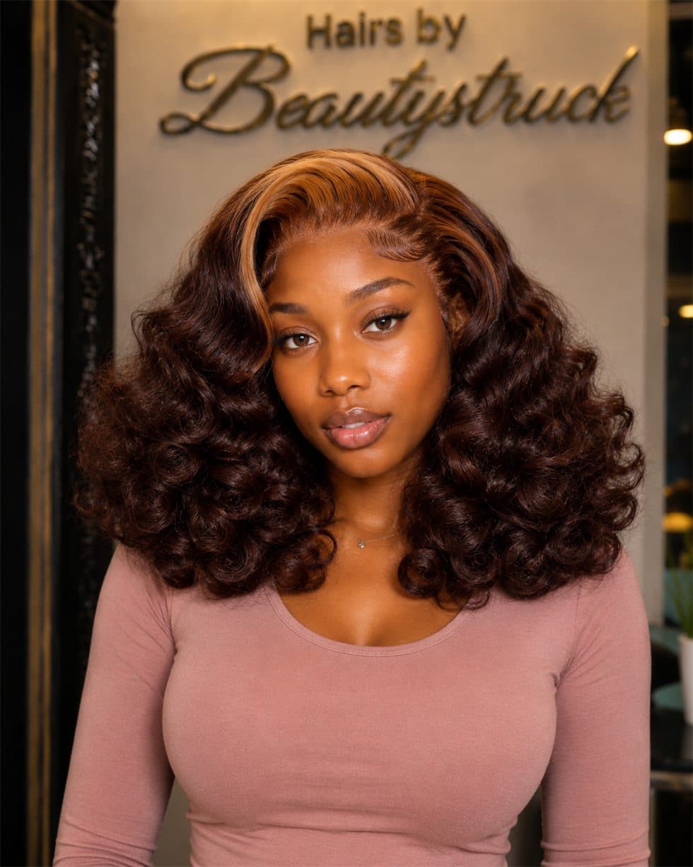 Dimensional chocolate-brown curls